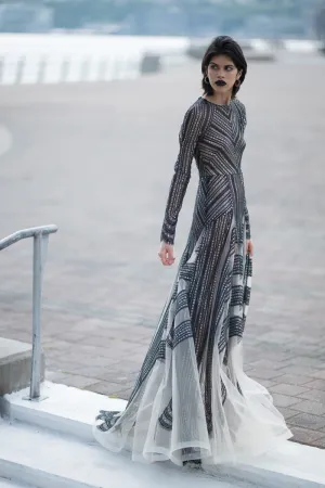 Metallic Nailhead Lace And Tulle Gown