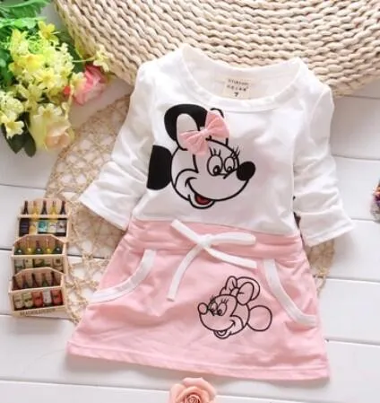Minnie Stitching Dress Cotton Long Sleeve