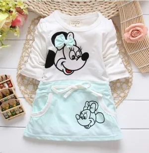 Minnie Stitching Dress Cotton Long Sleeve