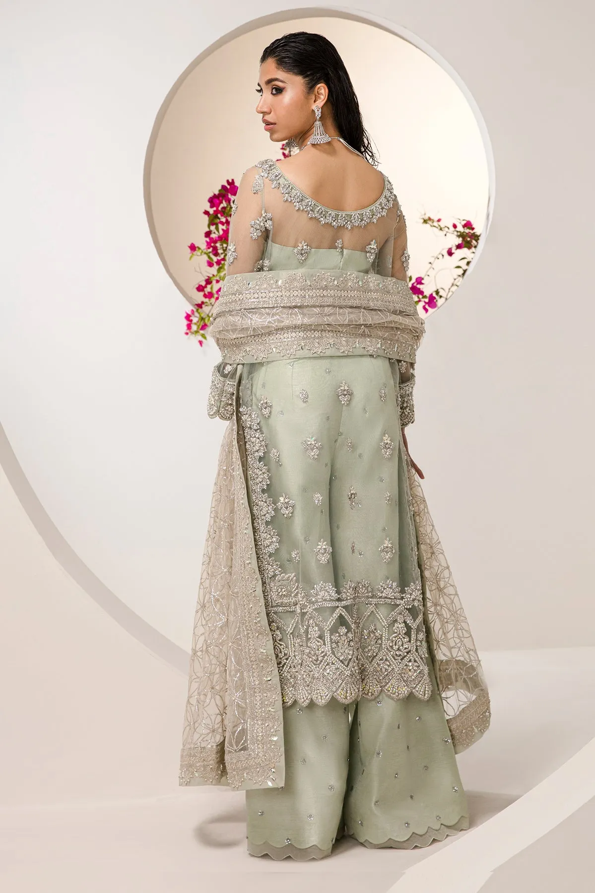 Mint Green Embroidered Pakistani Wedding Dress Kameez Gharara