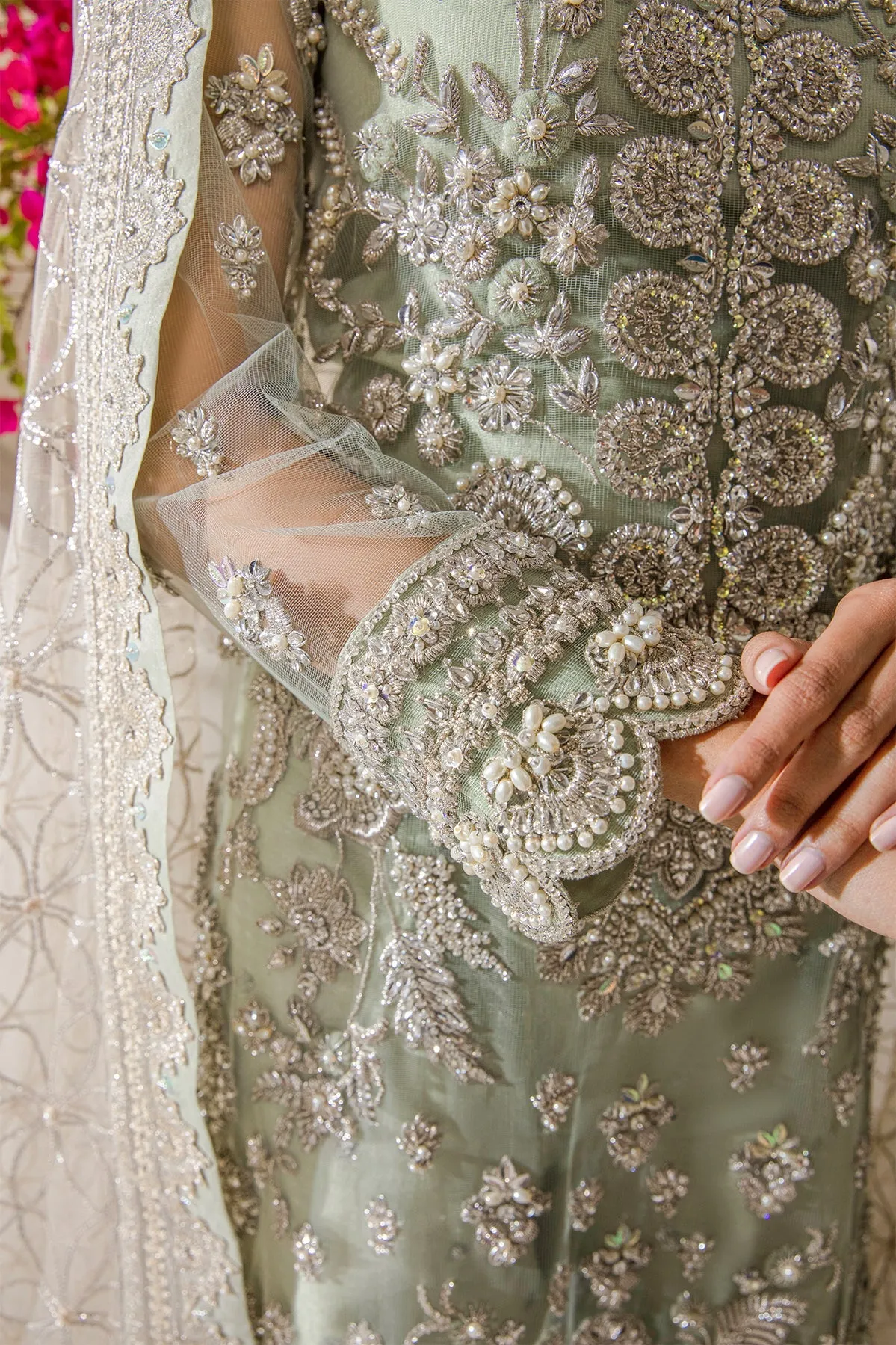 Mint Green Embroidered Pakistani Wedding Dress Kameez Gharara