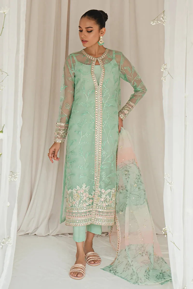 Mint Green Traditionally Embellished Pakistani Salwar Suit with Dupatta