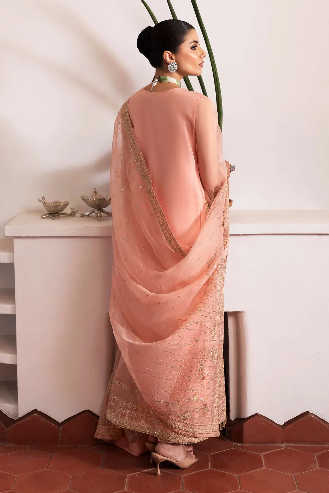 Mughal Gown Style Shirt with Pants Flamingo Pink Pakistani Wedding Dress