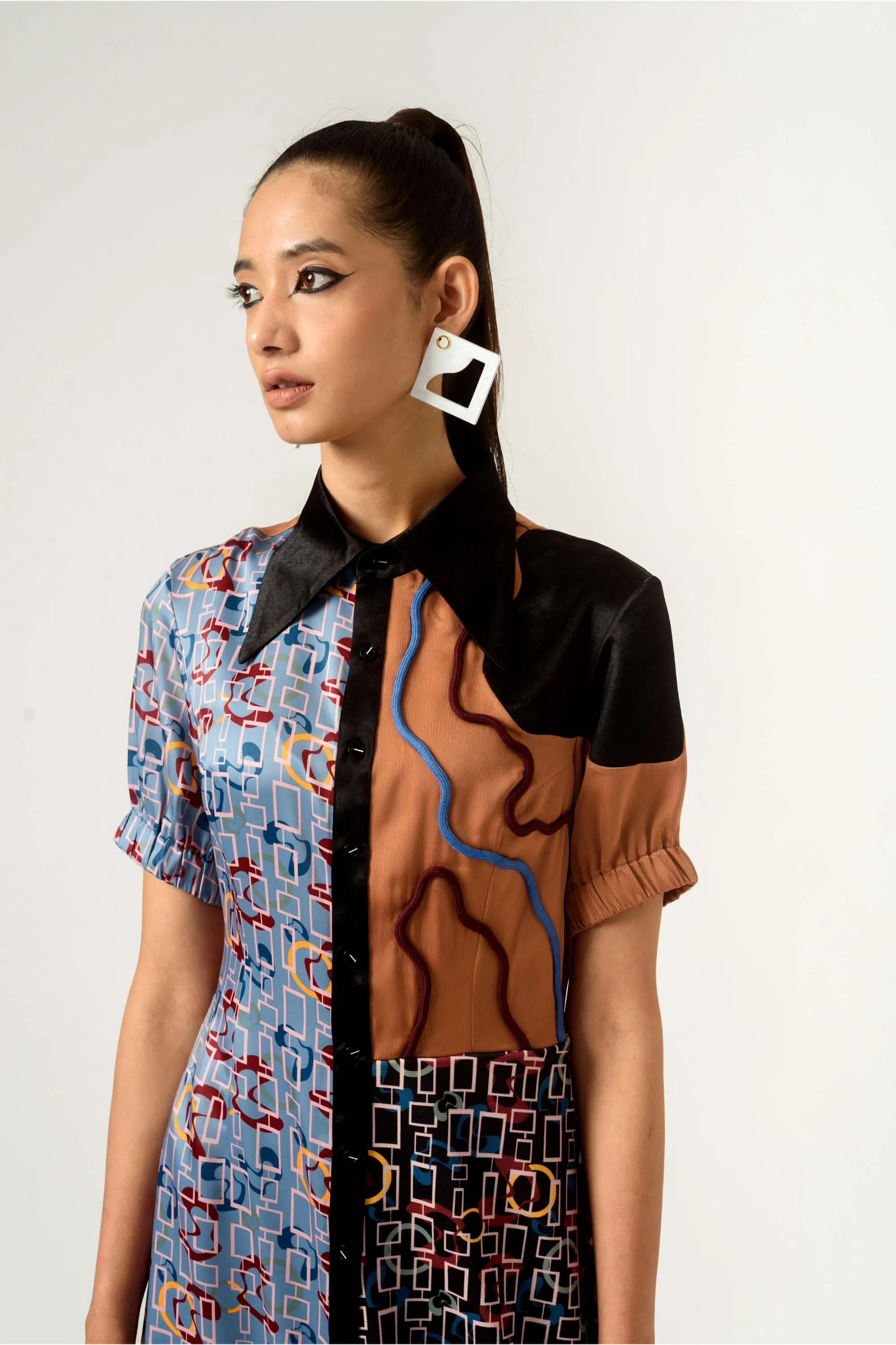 Multicolor half and half shirt-dress