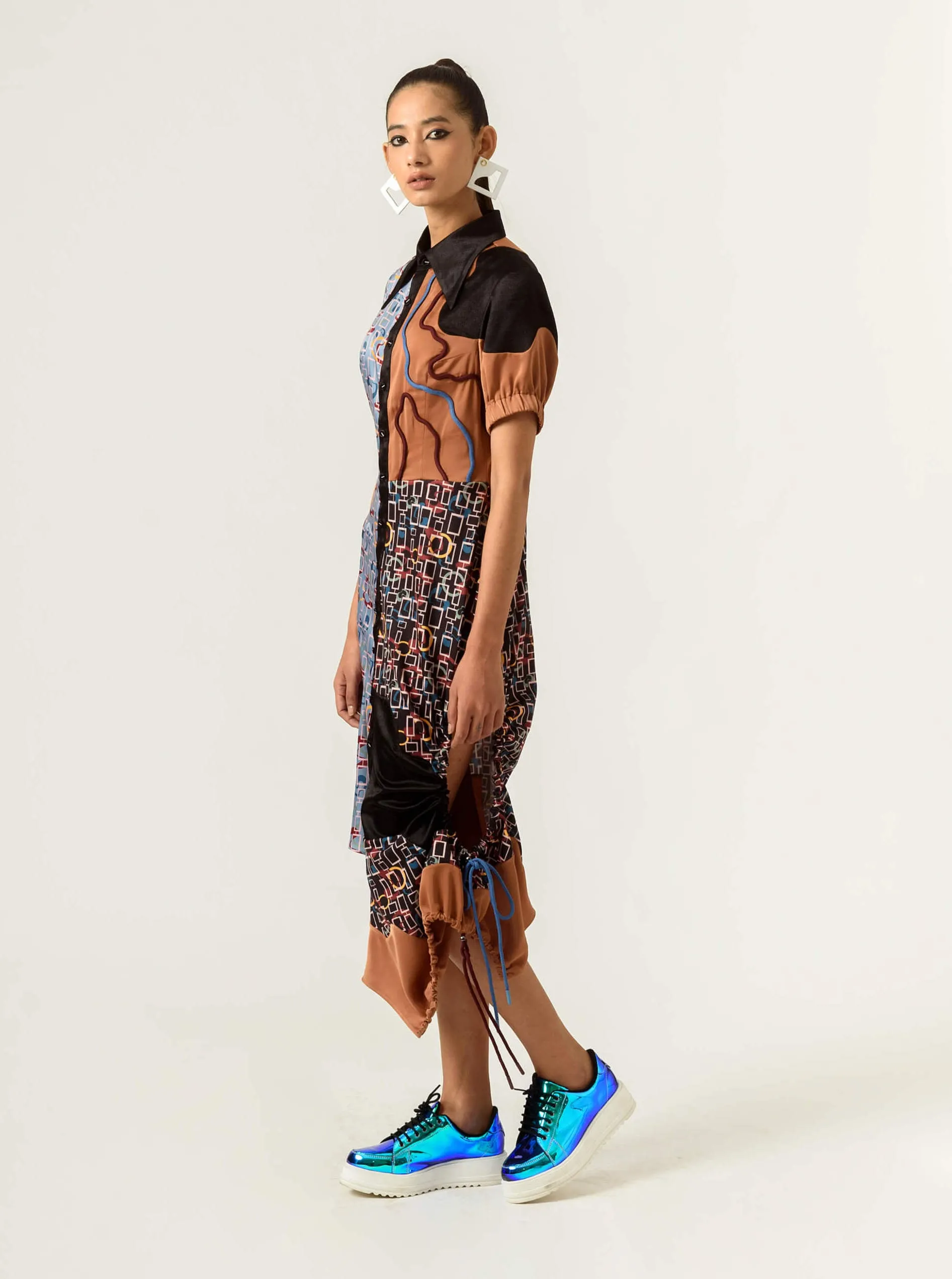Multicolor half and half shirt-dress