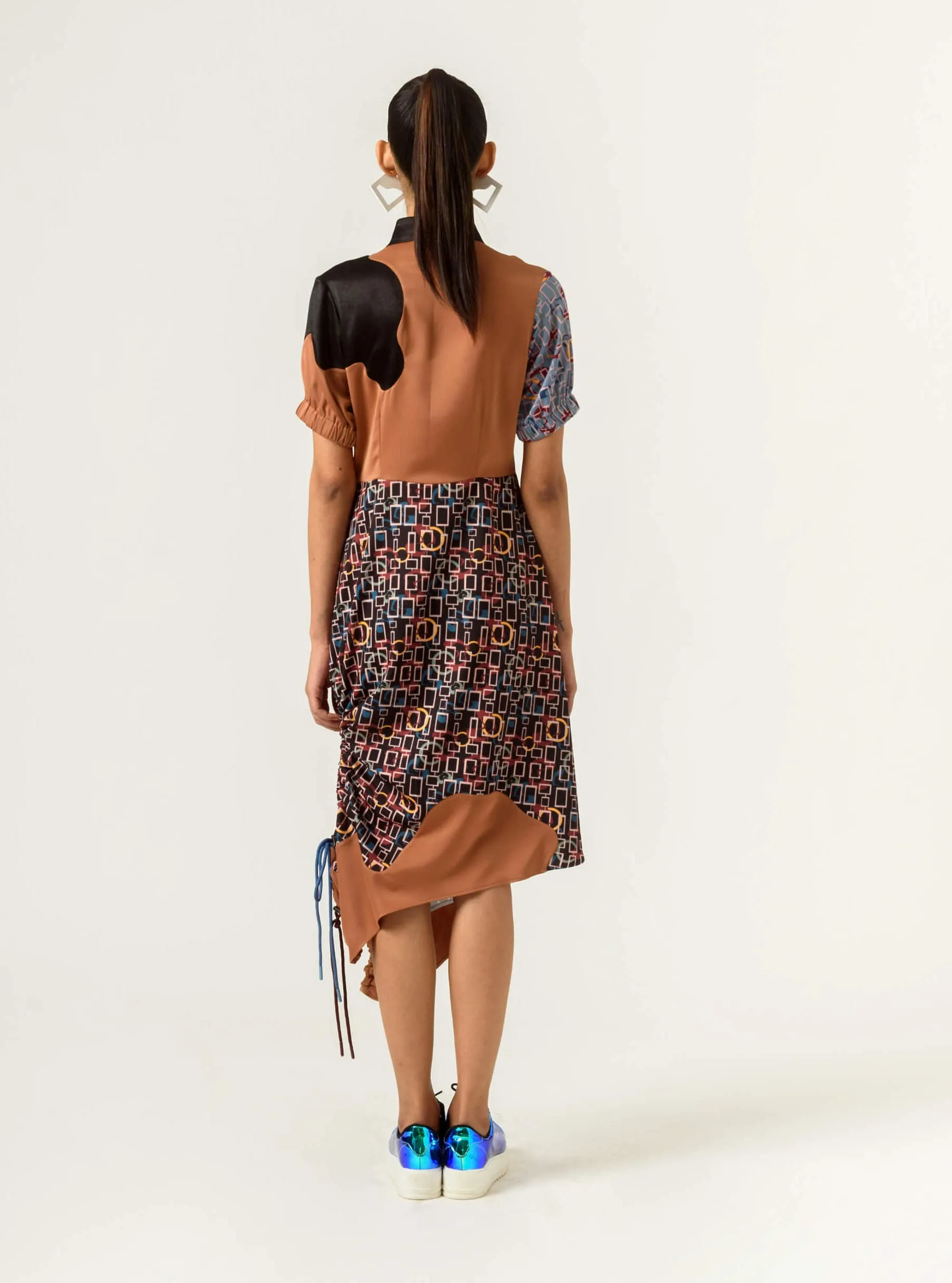 Multicolor half and half shirt-dress