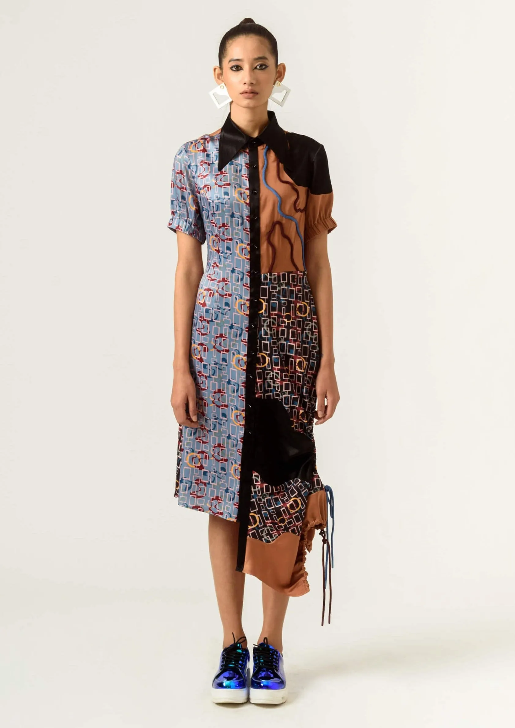 Multicolor half and half shirt-dress