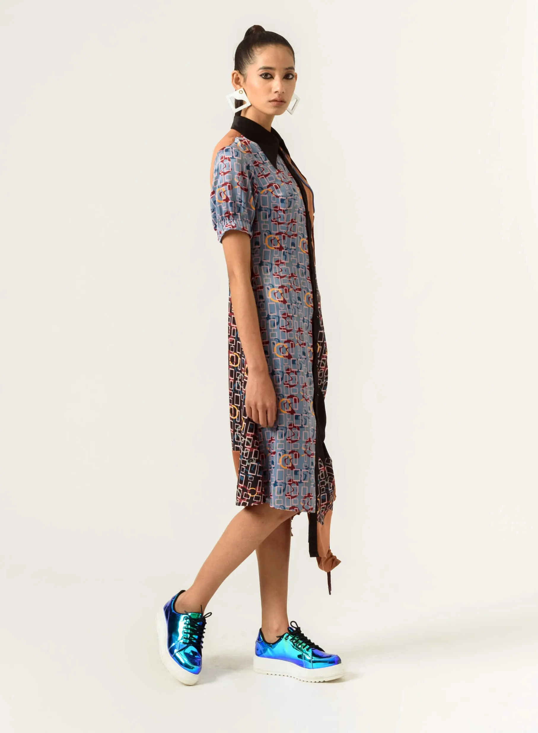 Multicolor half and half shirt-dress