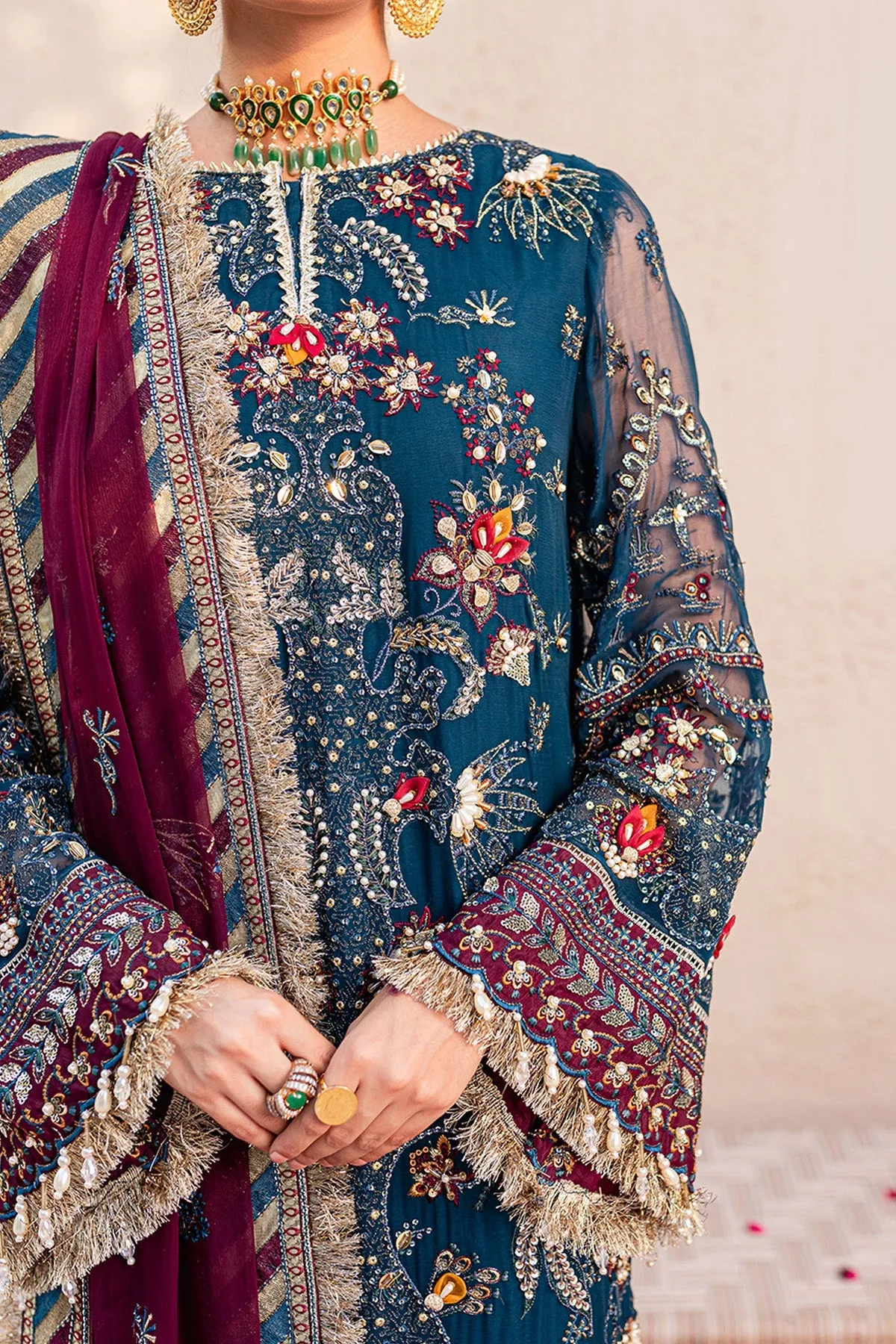 Multicolored Embellished Blue Pakistani Kameez Sharara Wedding Dress