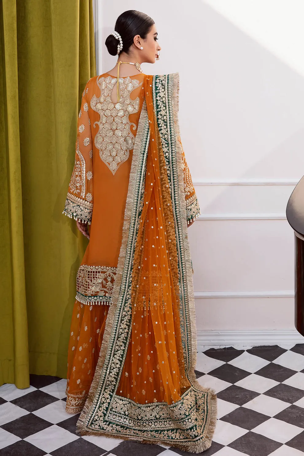 Mustard Heavily Embellished Pakistani Wedding Wear Kameez Sharara