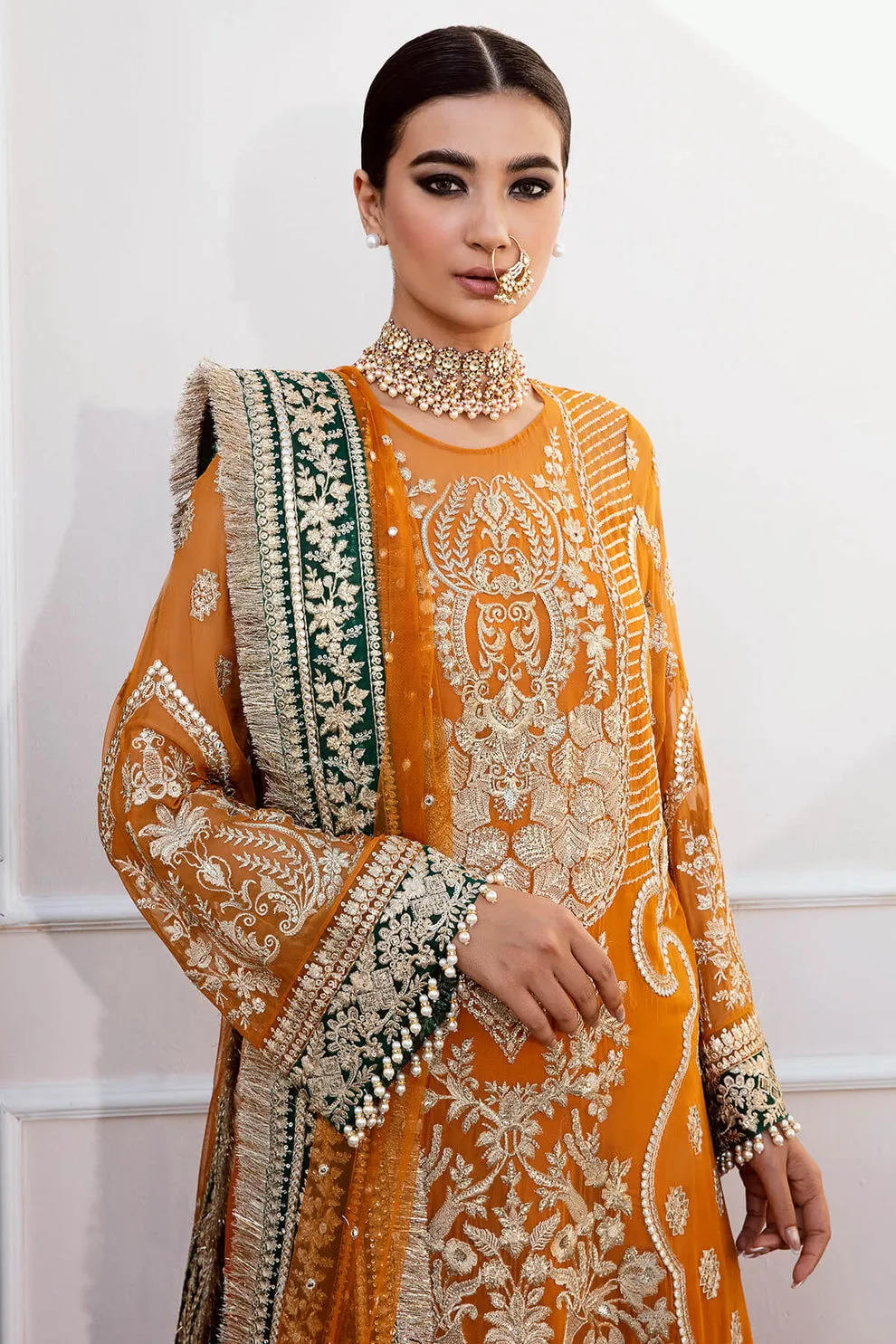 Mustard Heavily Embellished Pakistani Wedding Wear Kameez Sharara