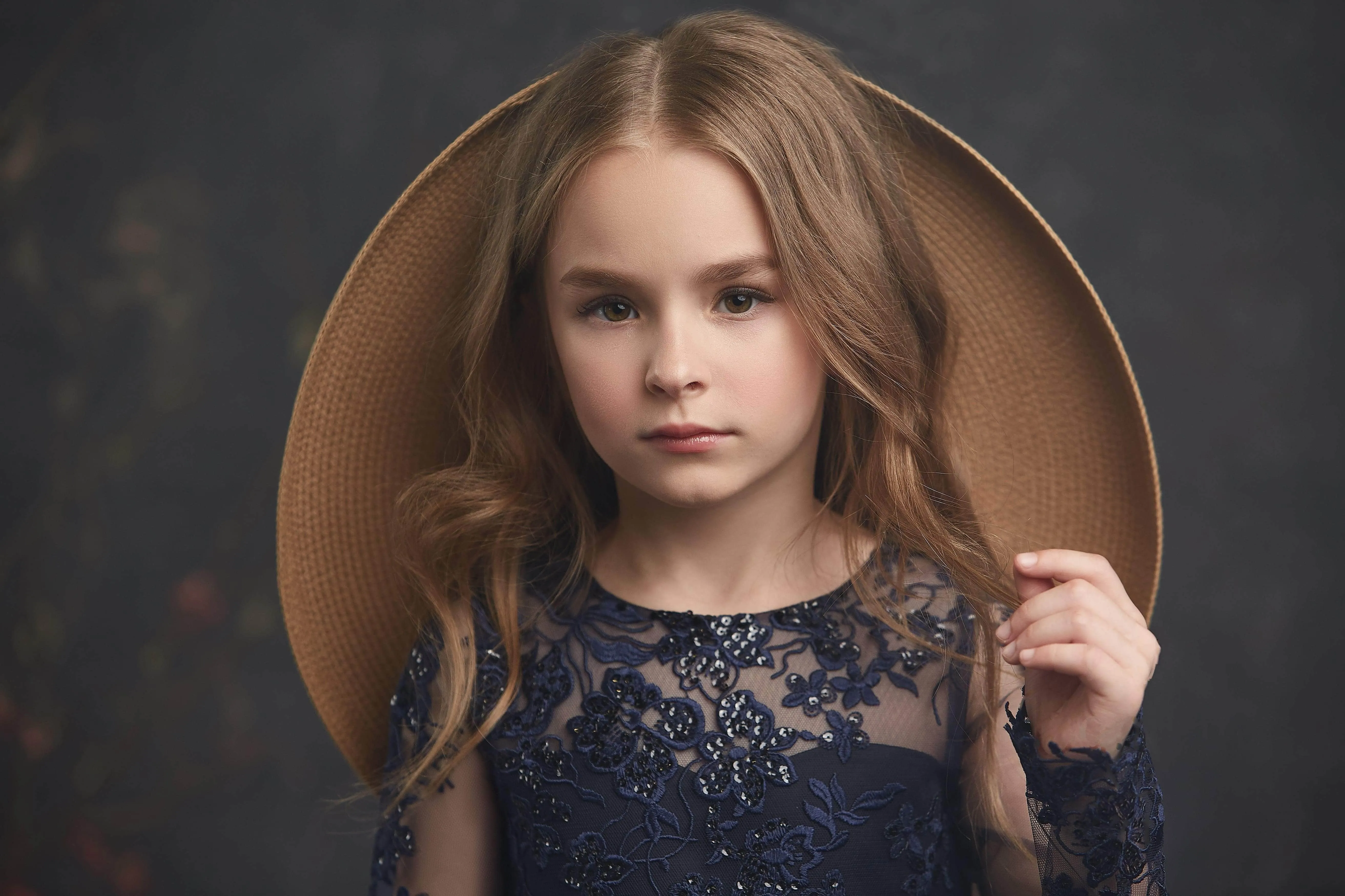 Navy Flower Girls Dress with Waterfall Skirt