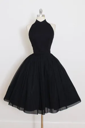 new Custom Made Tulle Prom Dress,Halter Backless Black Homecoming Dresses,Short Party Dress OK290