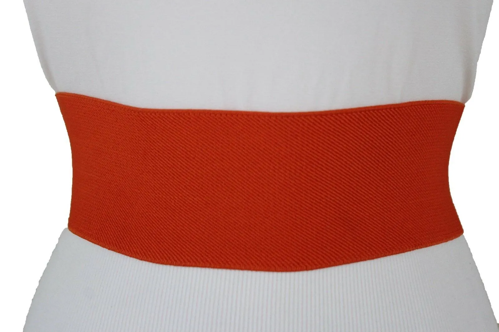 New Hot Women Orange Wide Elastic Belt High Waist Hip Silver Metal Oval Buckle XS S
