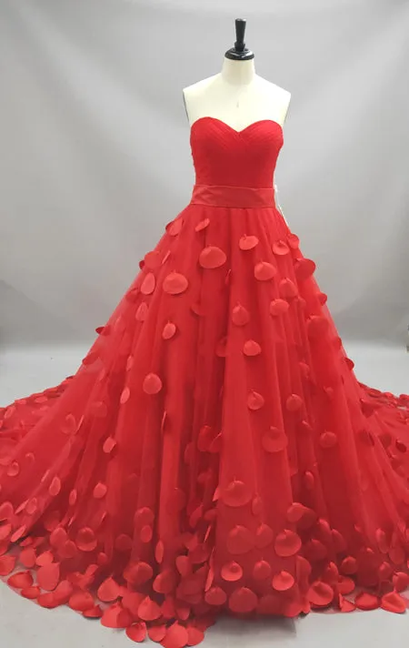 Newest Red Tulle Princess Wedding Dress 2018 Flowers Court Train-710336