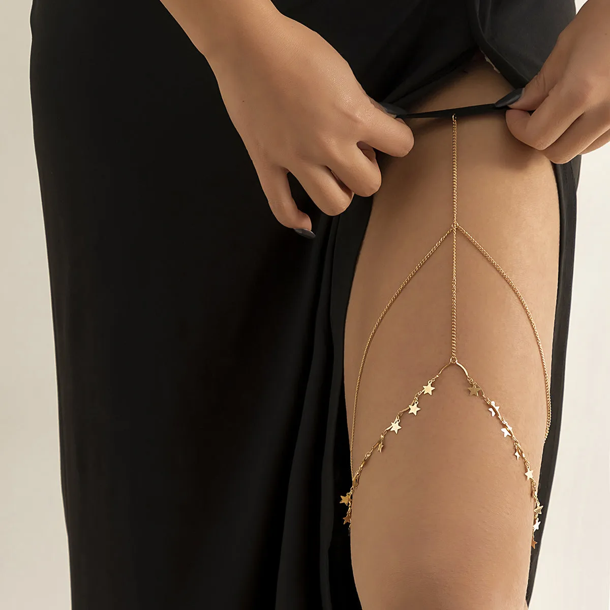 Nylon & 18K Gold-Plated Star Layered Leg Chain