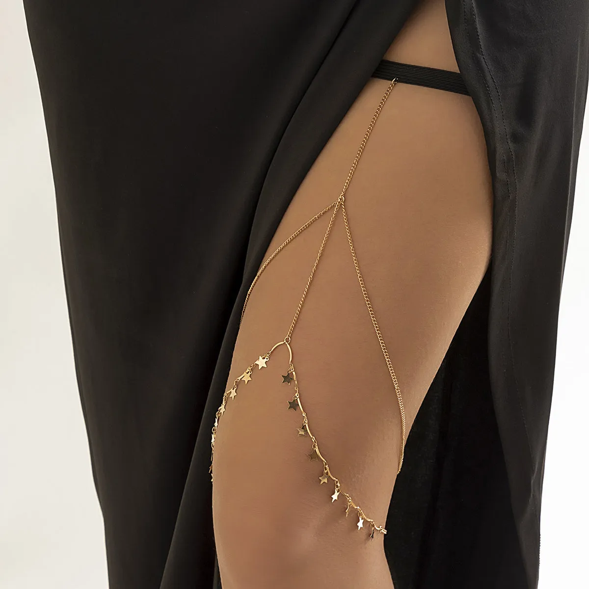 Nylon & 18K Gold-Plated Star Layered Leg Chain