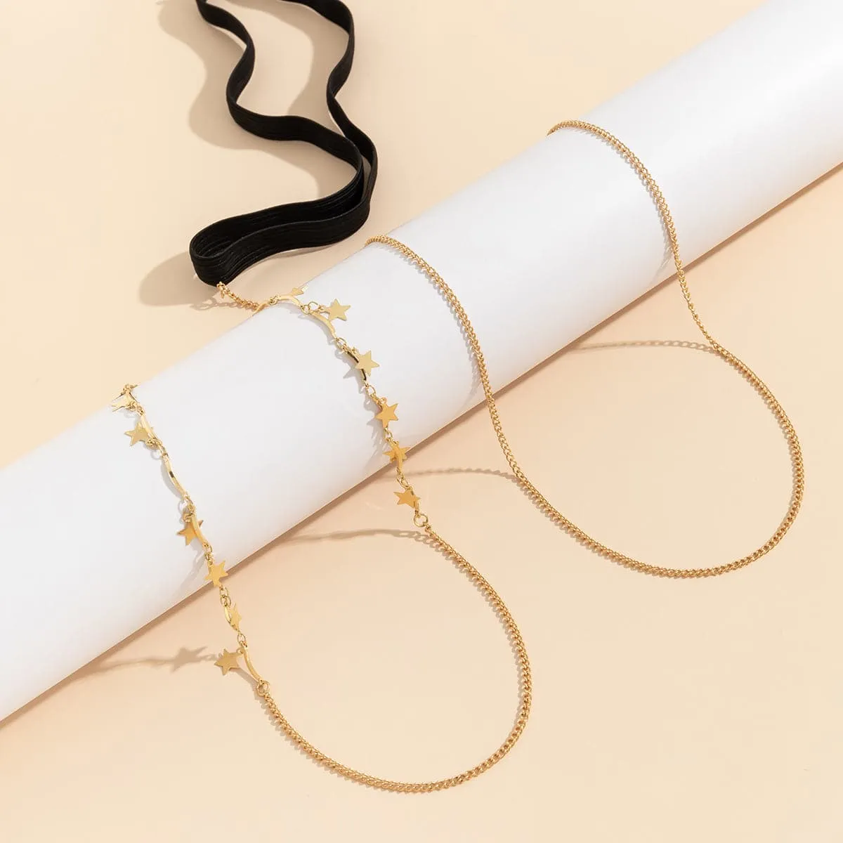 Nylon & 18K Gold-Plated Star Layered Leg Chain