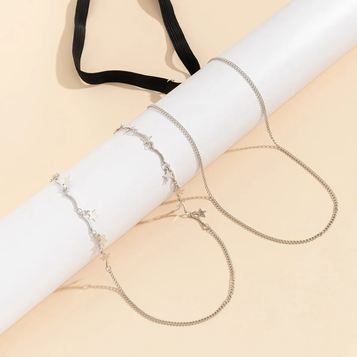 Nylon & Silver-Plated Star Layered Leg Chain