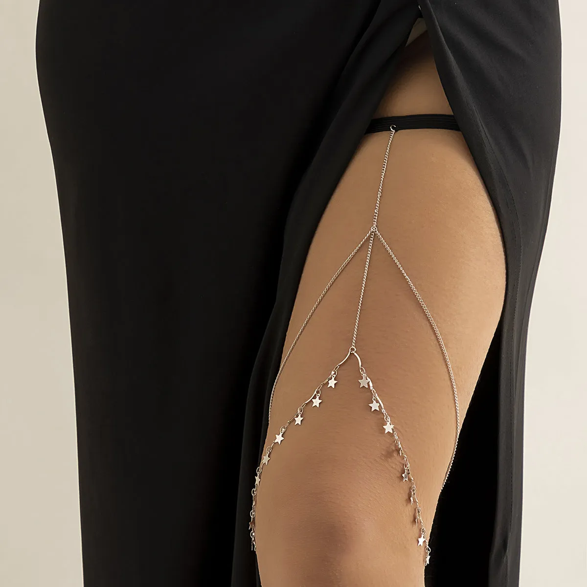 Nylon & Silver-Plated Star Layered Leg Chain