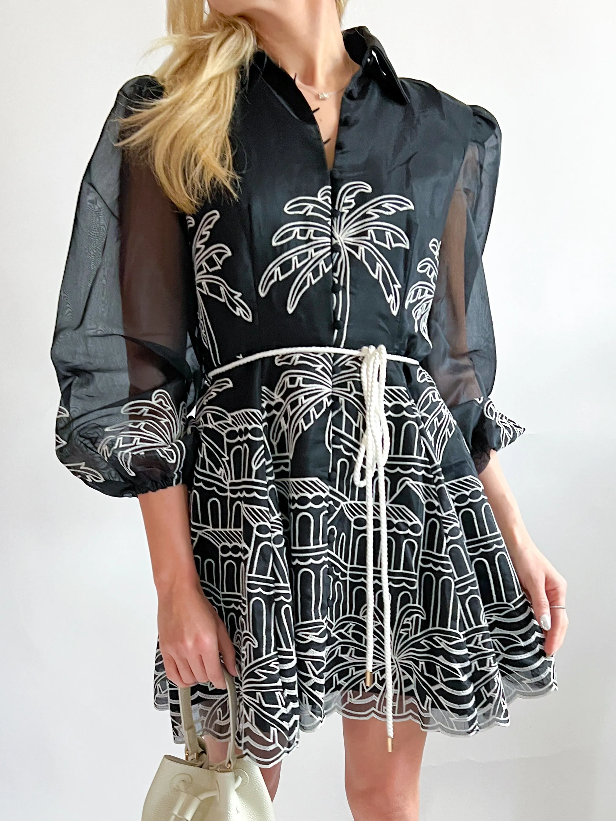 Nyx Palm Embroidered Mini Dress