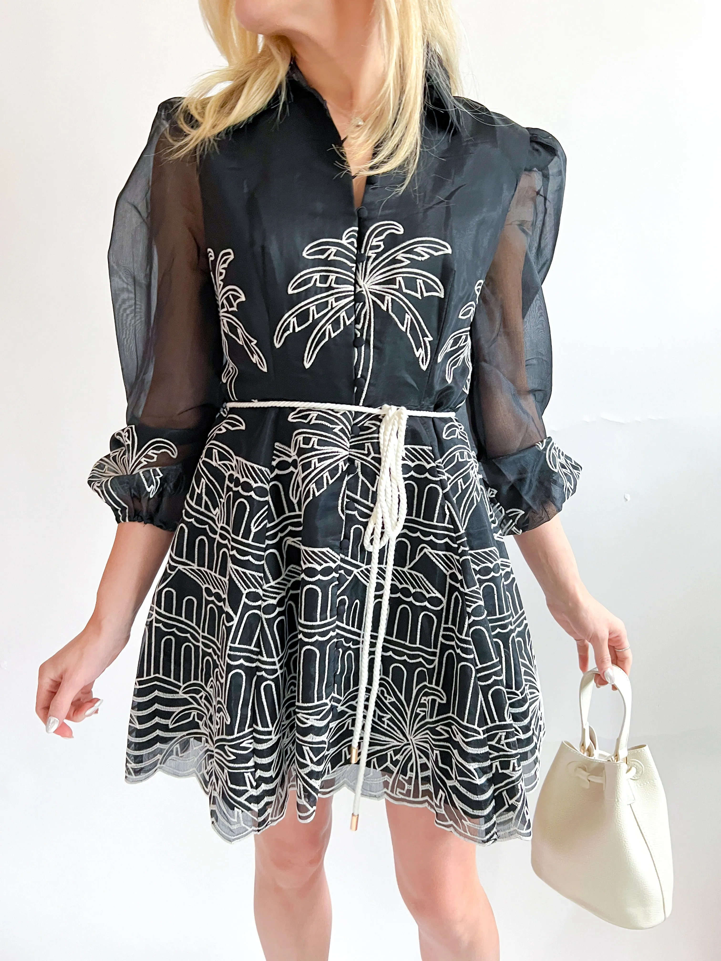 Nyx Palm Embroidered Mini Dress