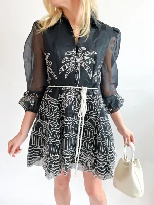 Nyx Palm Embroidered Mini Dress