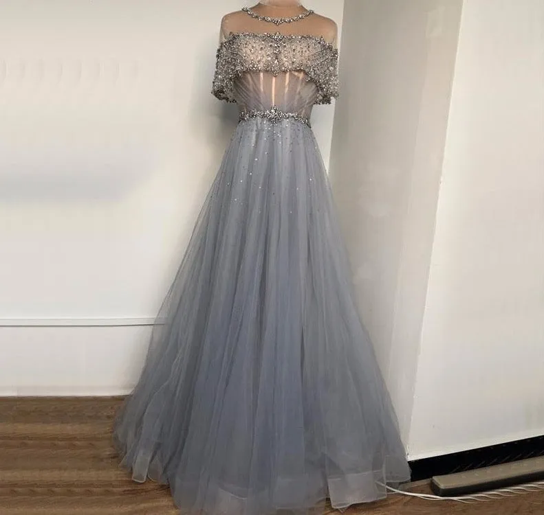 O-Neck Diamond Sequins Sexy Evening Dresses
