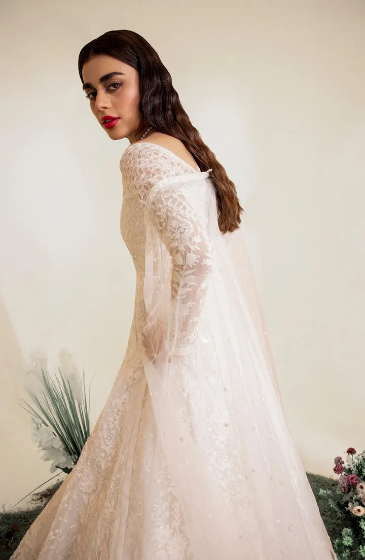 Off White Embroidered Pakistani Wedding Dress in Fairy Gown Style