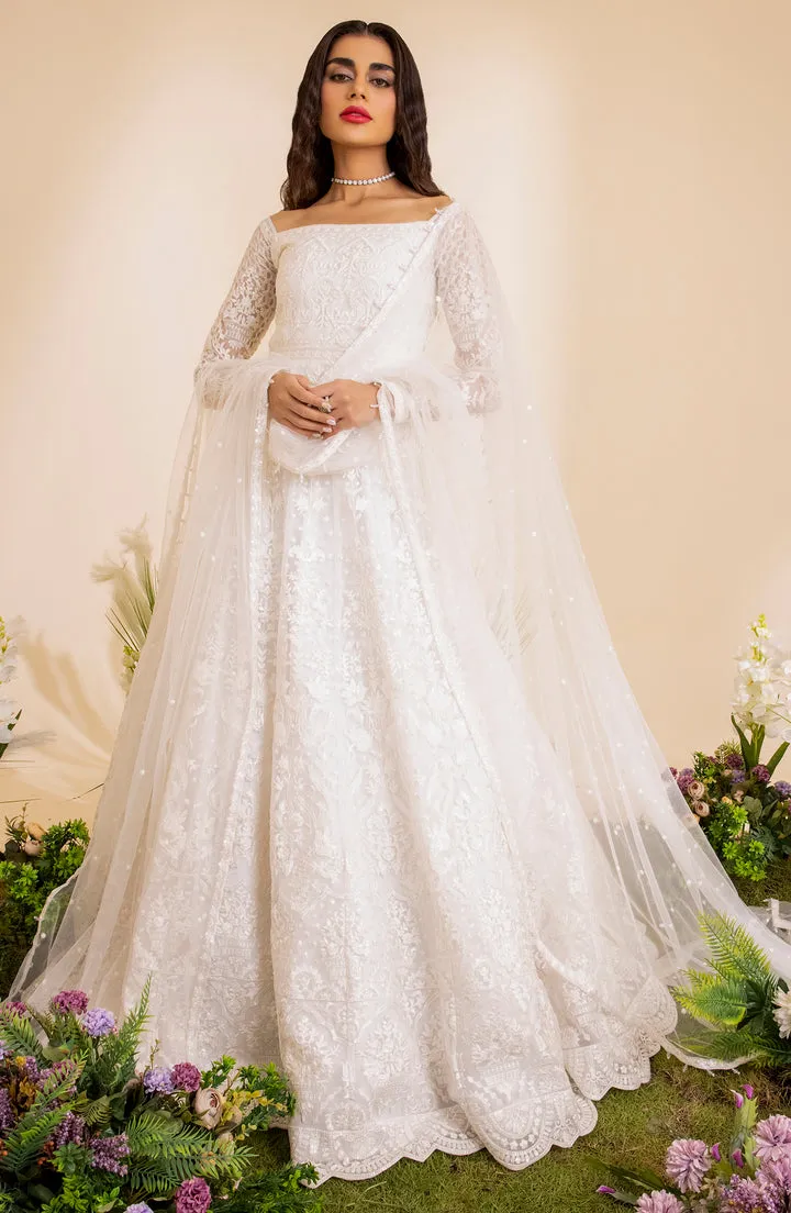 Off White Embroidered Pakistani Wedding Dress in Fairy Gown Style
