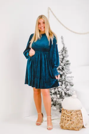 Office Party Smocked Velvet Dress