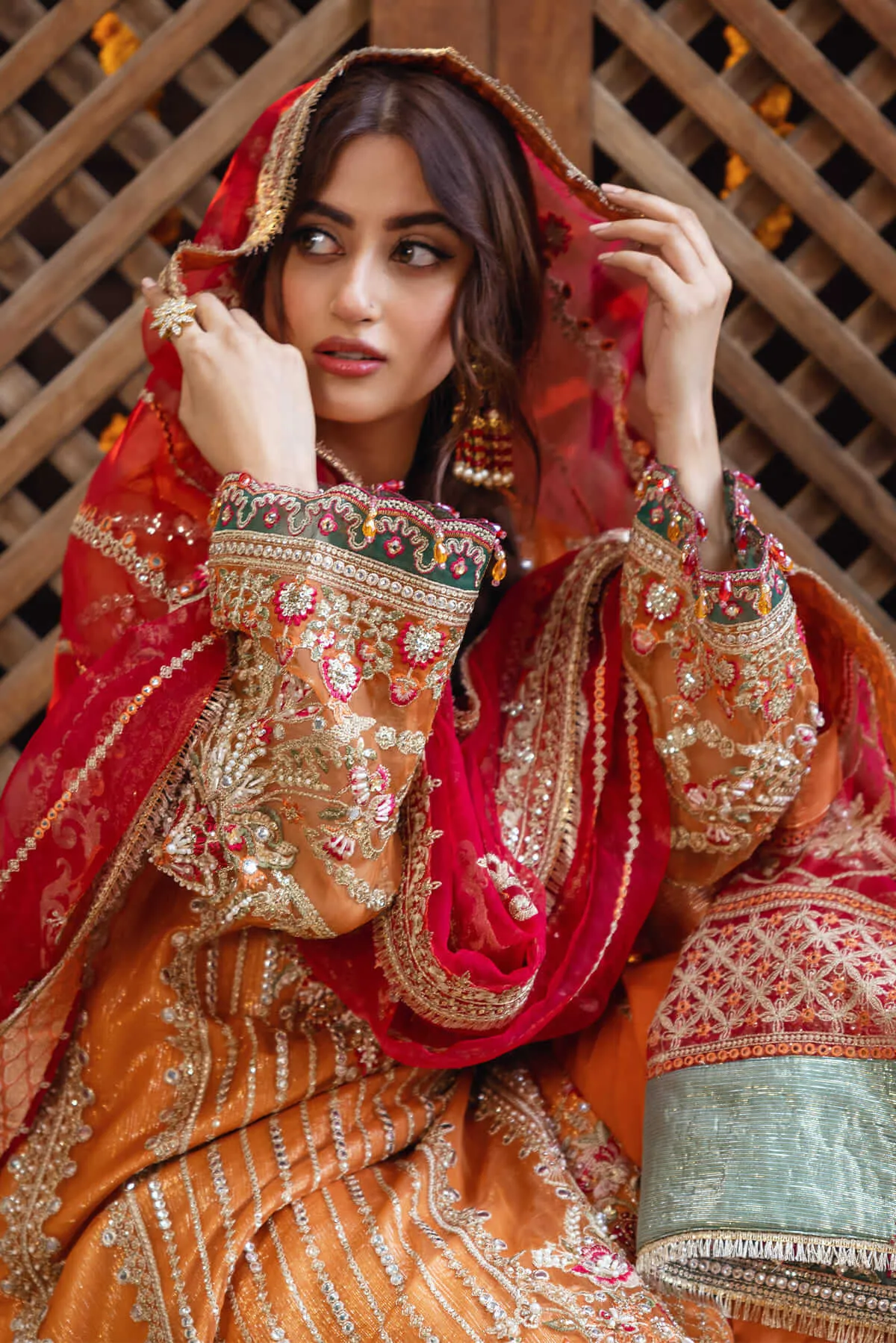 Orange Heavily Embellished Pakistani Wedding Dress Kameez Trousers