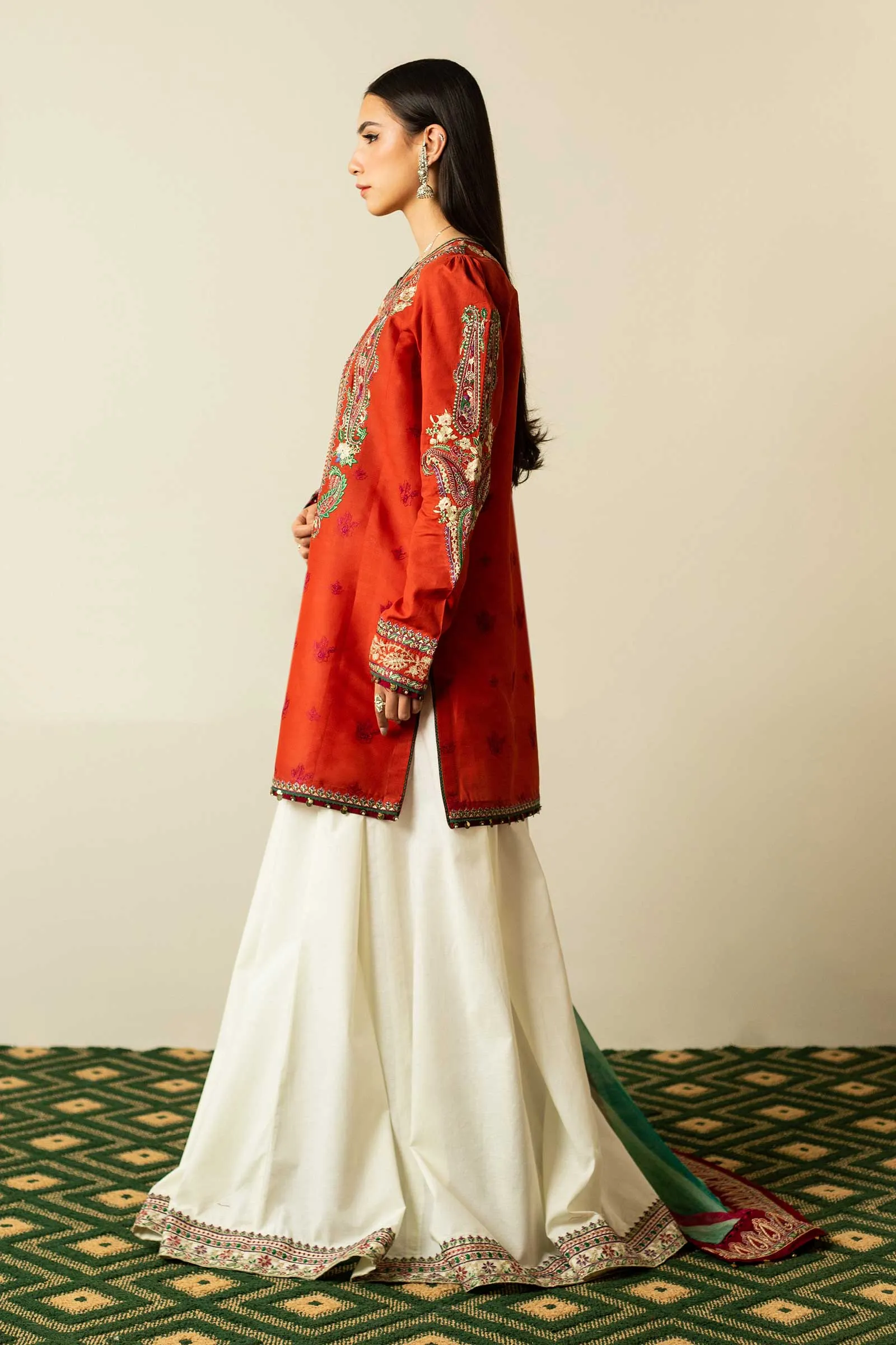 Orange White Salwar Kameez Dupatta Pakistani Party Dress