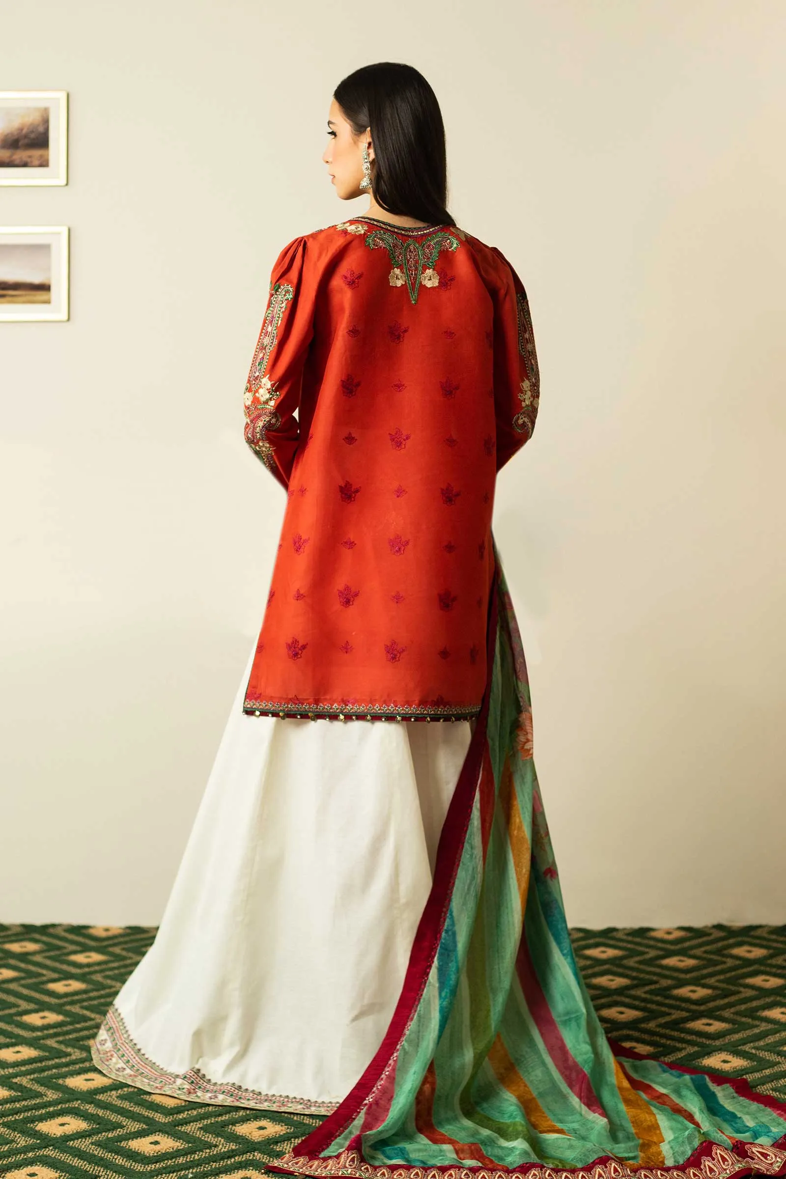 Orange White Salwar Kameez Dupatta Pakistani Party Dress
