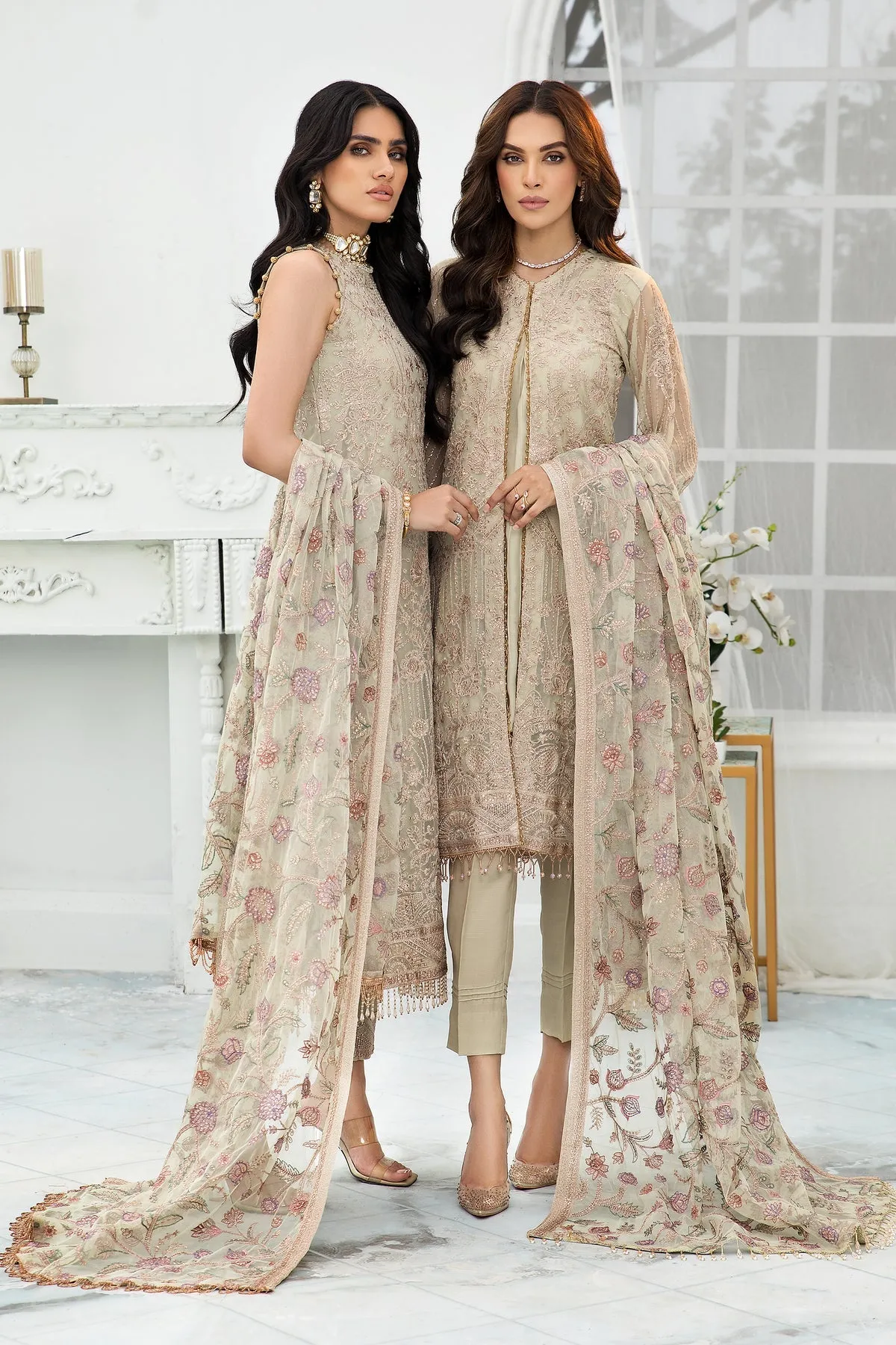 Pakistani Embroidered Long Kameez with Capri Party Wear