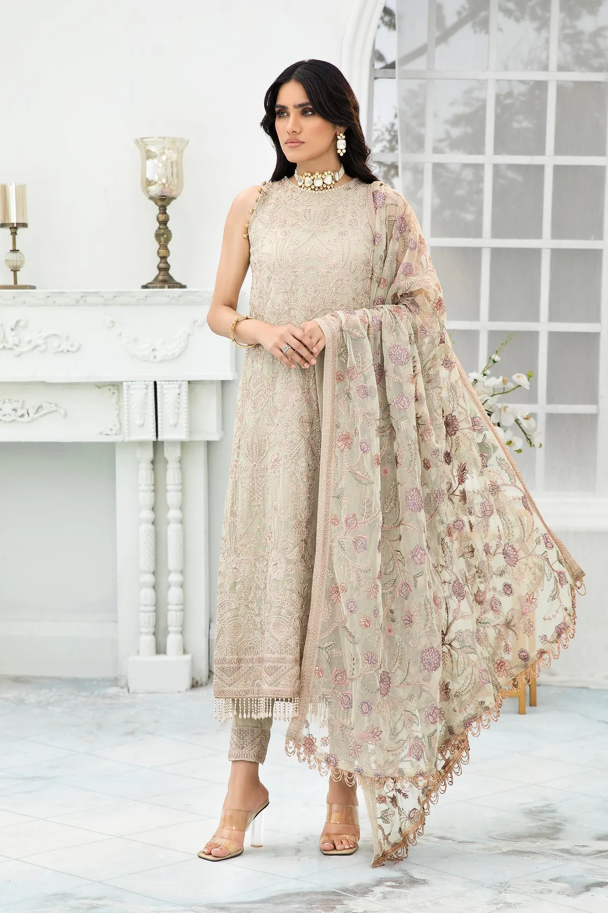Pakistani Embroidered Long Kameez with Capri Party Wear