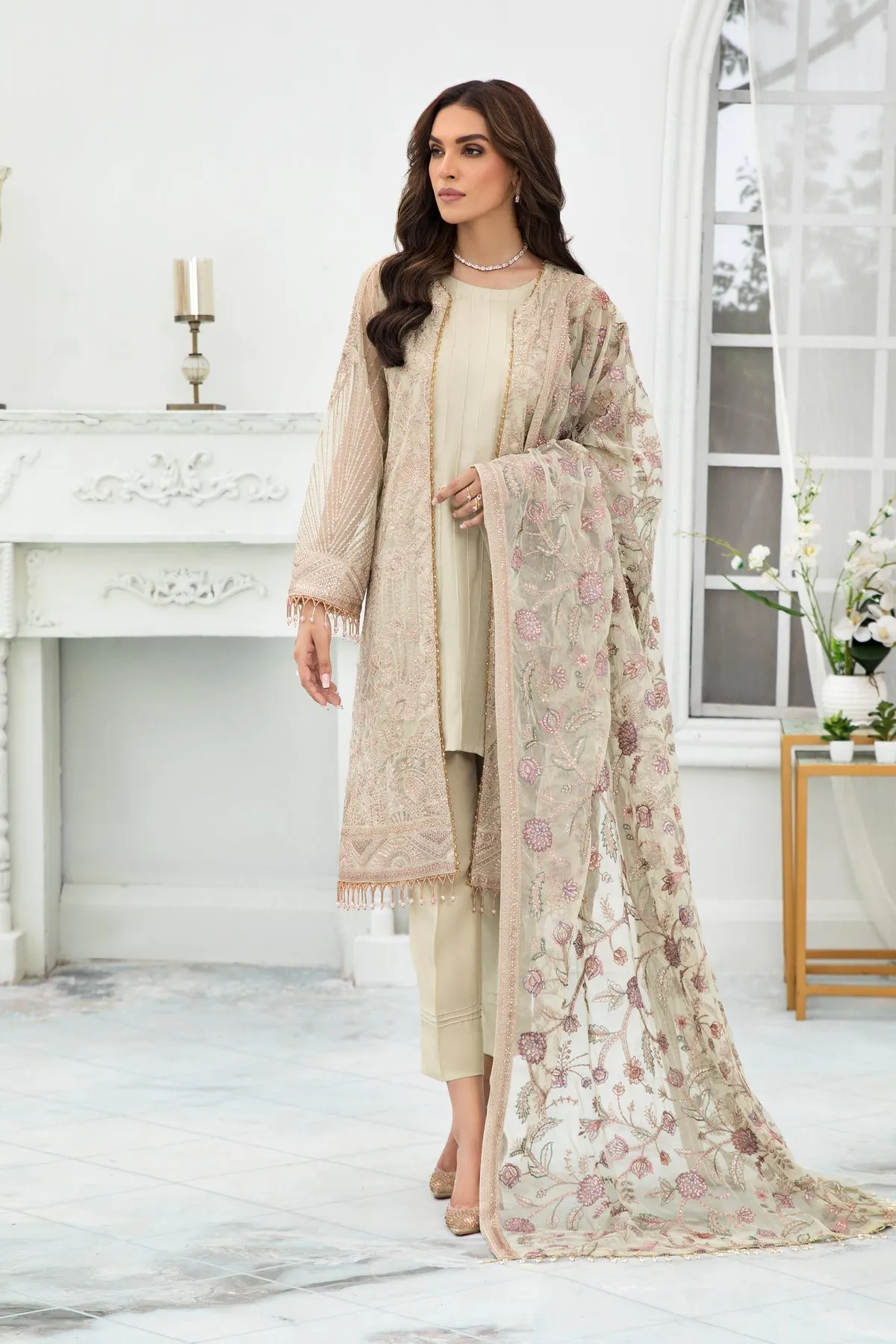 Pakistani Embroidered Long Kameez with Capri Party Wear