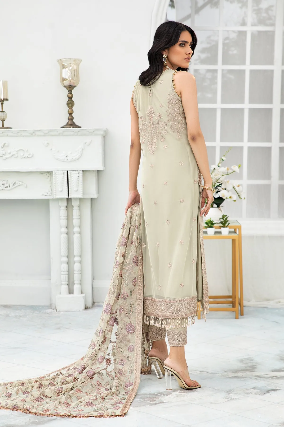 Pakistani Embroidered Long Kameez with Capri Party Wear