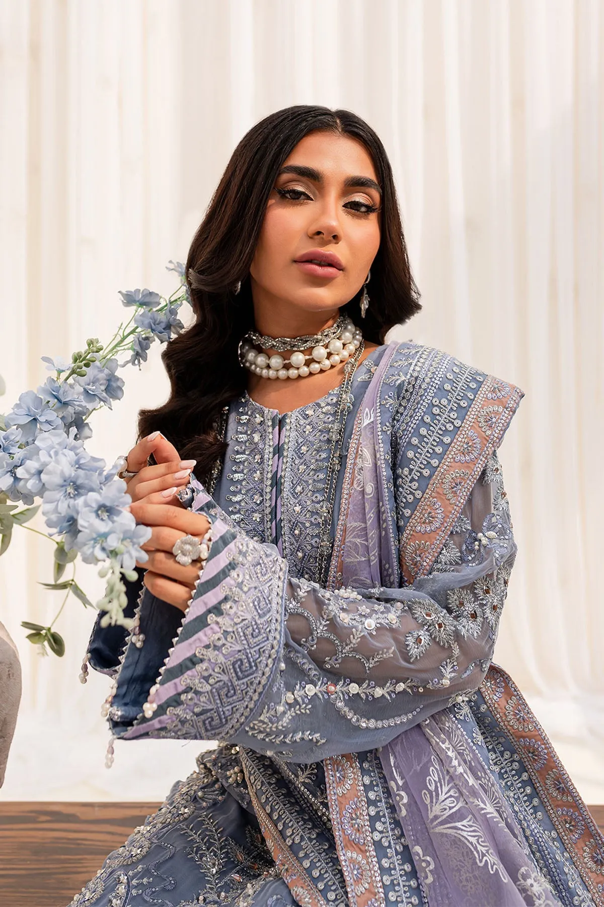 Pakistani Kameez Sharara Heavily Embroidered Grey Wedding Dress