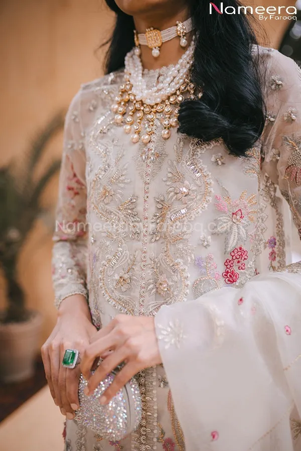 Pakistani Off White Party Dress with Embroidery #BP203