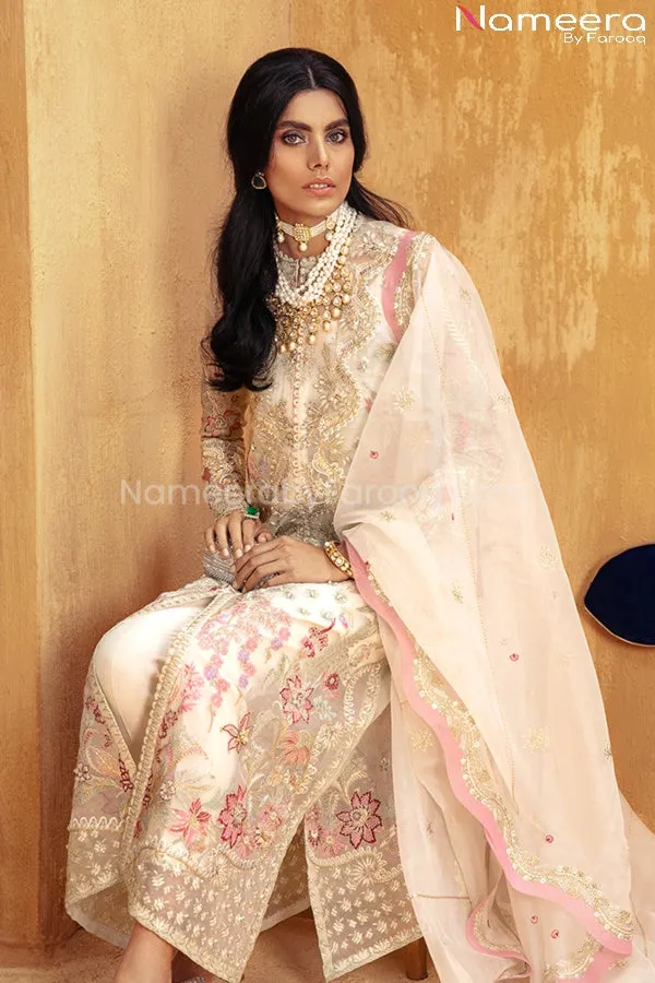 Pakistani Off White Party Dress with Embroidery #BP203