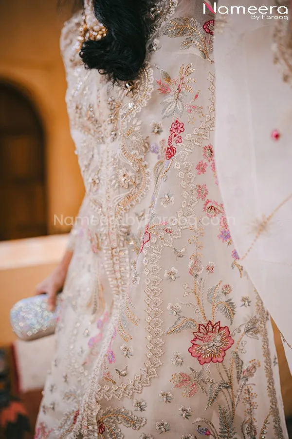 Pakistani Off White Party Dress with Embroidery #BP203