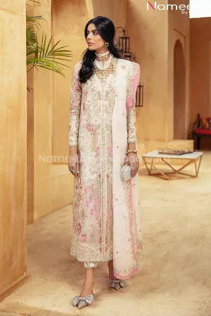 Pakistani Off White Party Dress with Embroidery #BP203