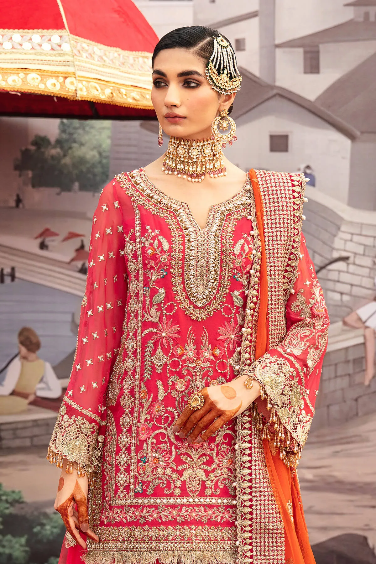 Pakistani Party Dress Shocking Pink Embroidered Sharara Kameez