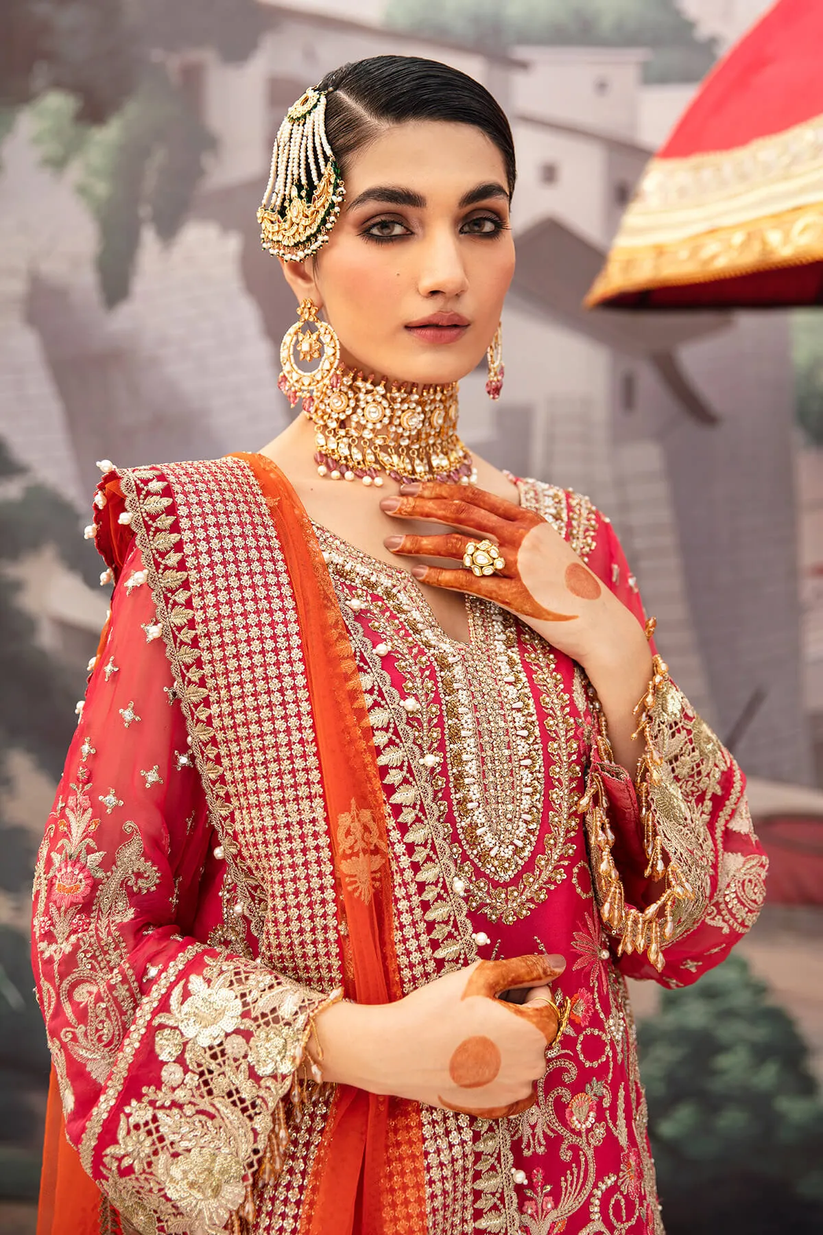 Pakistani Party Dress Shocking Pink Embroidered Sharara Kameez