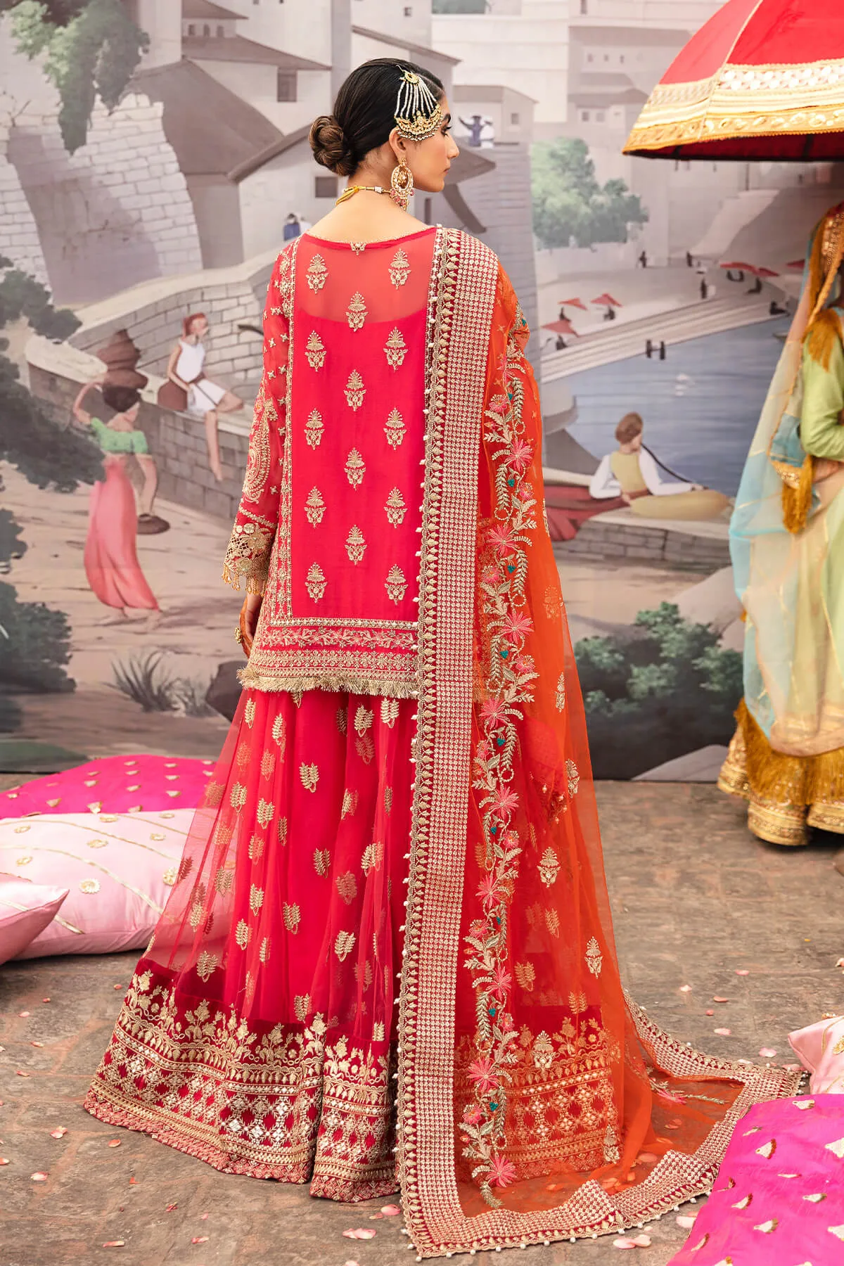 Pakistani Party Dress Shocking Pink Embroidered Sharara Kameez