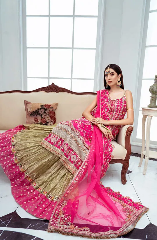 Pakistani Pink Embroidered Kameez Crushed Sharara Wedding Dress