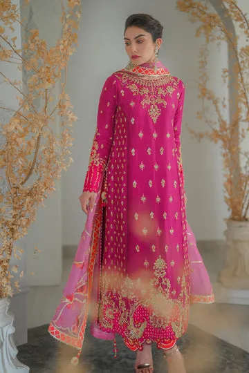 Pakistani Pink Embroidered Long Kameez With Trousers