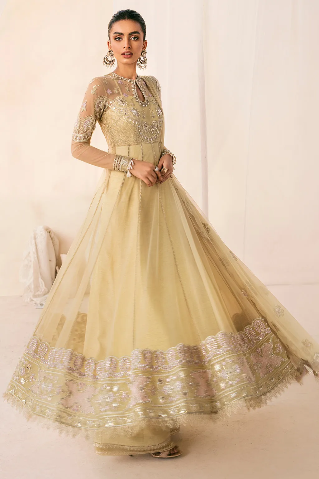 Pakistani Pishwas Dress in Olive Green Shade #PS926