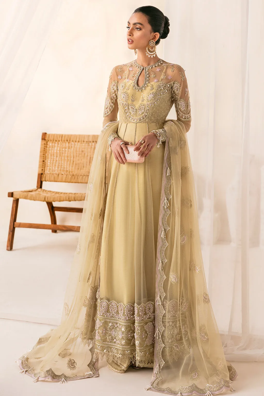 Pakistani Pishwas Dress in Olive Green Shade #PS926